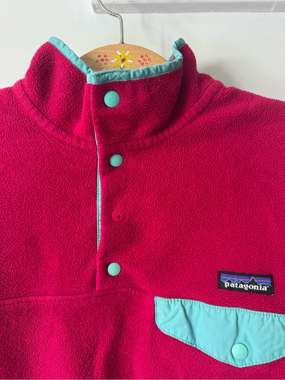 Patagonia Synchilla - Berry Pink with Teal Trim - Picture 5 of 7